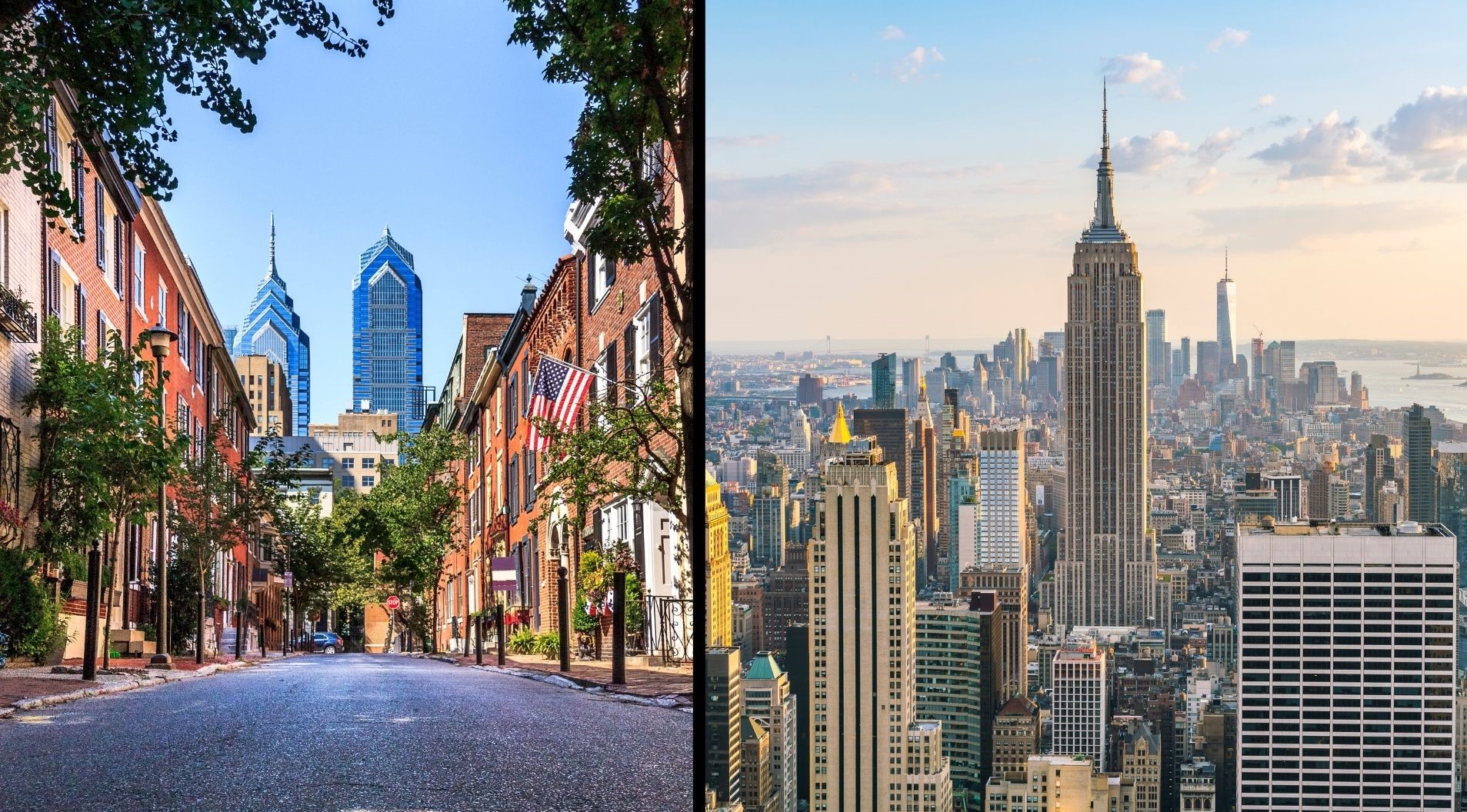 Photo of Philadelphia and New York City.
