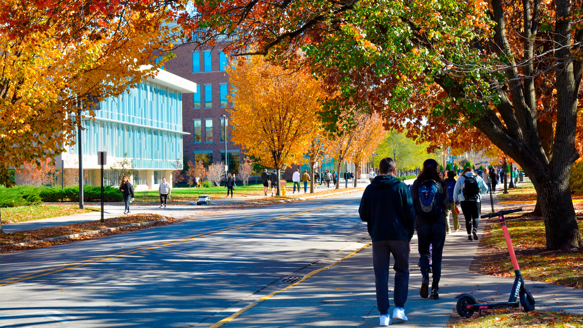 Photo of students walking on campus