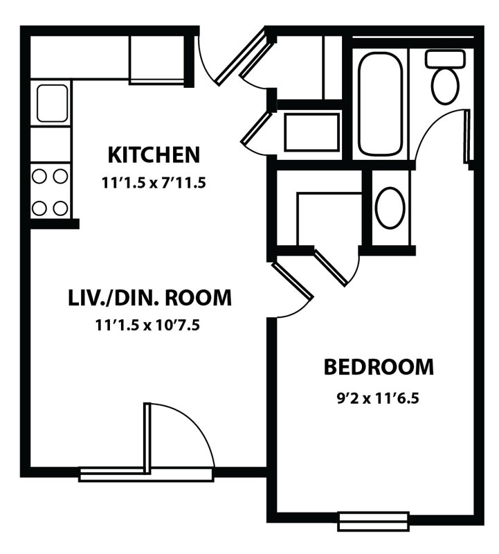 414 N. Russell Street 1 Bedroom Floor Plan Example Illustration: