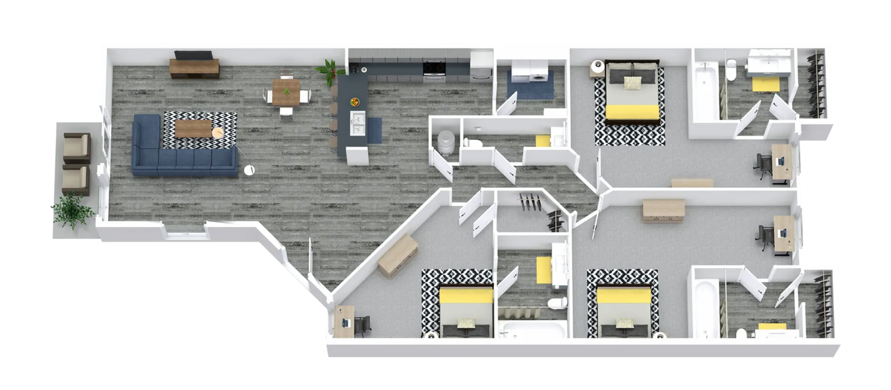 Station 21 - 3 Bedroom / 3.5 Bath Floor Plan Illustration