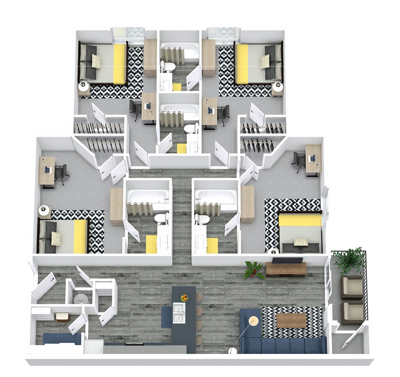 Station 21 - 4 Bedroom / 4 Bath Floor Plan Illustration