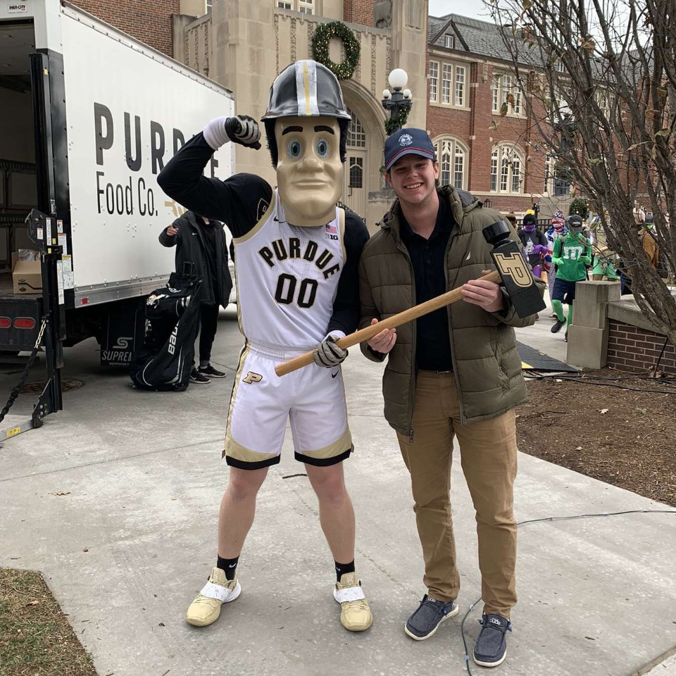 Travis Seward with Purdue Pete