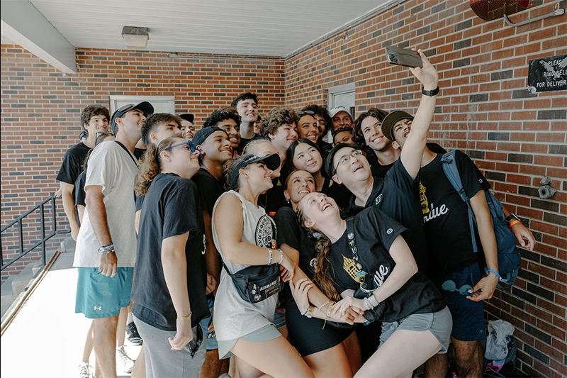 Students take a selfie during move-in. (Purdue University Photo)