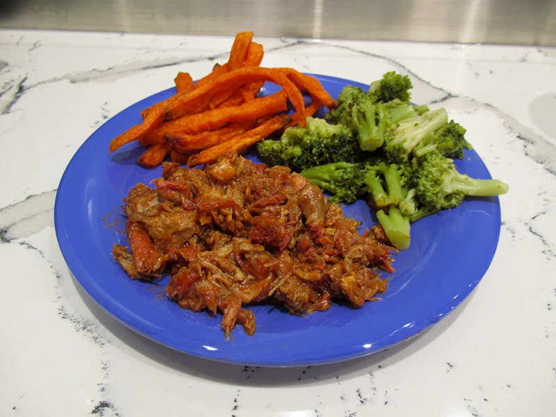 Pulled pork, broccoli and sweet potato fries - part of the lunch menu at SafeBytes during Boiler Gold Rush.