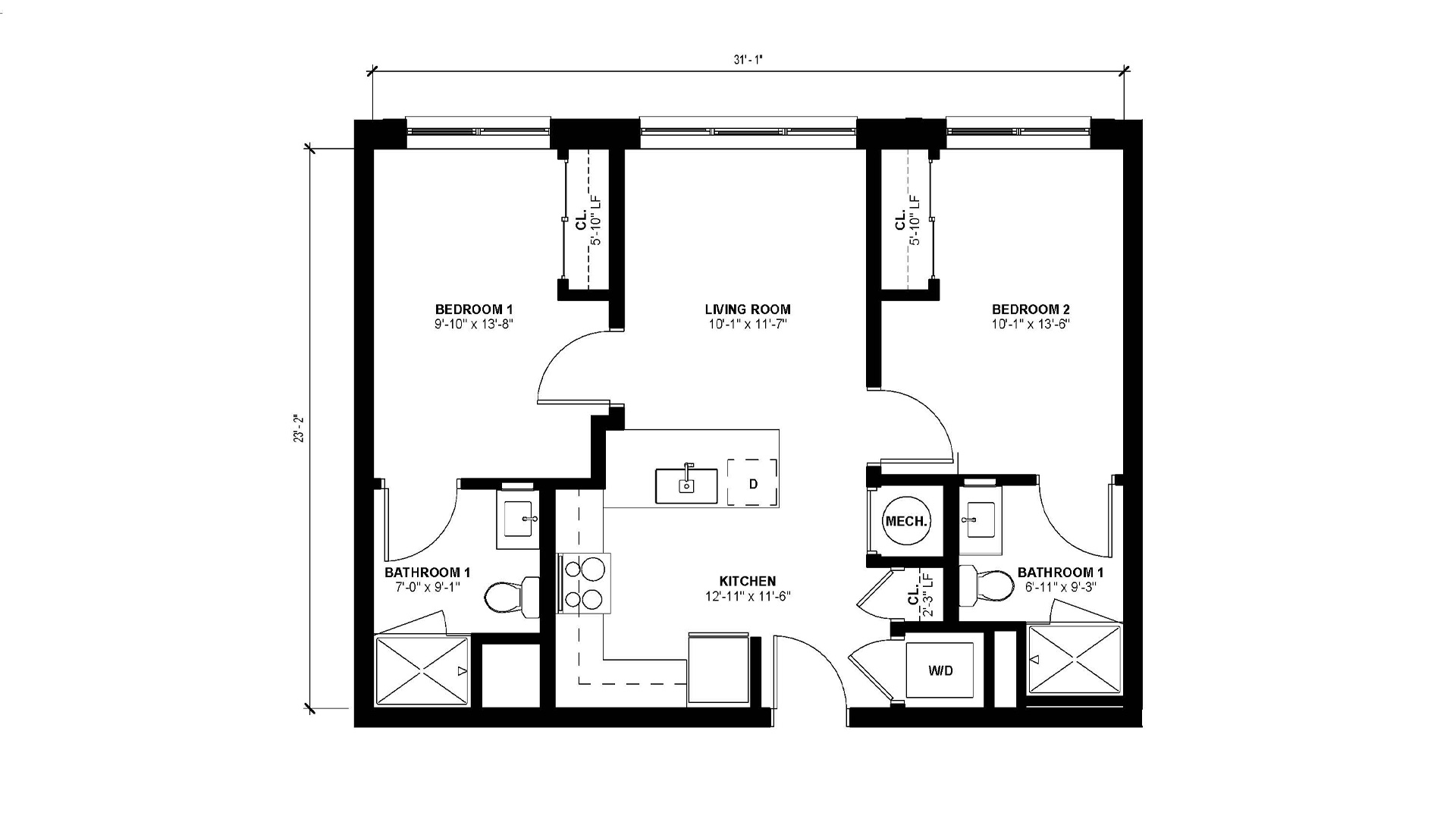 Floorplan layout of 2 Bedroom - C1