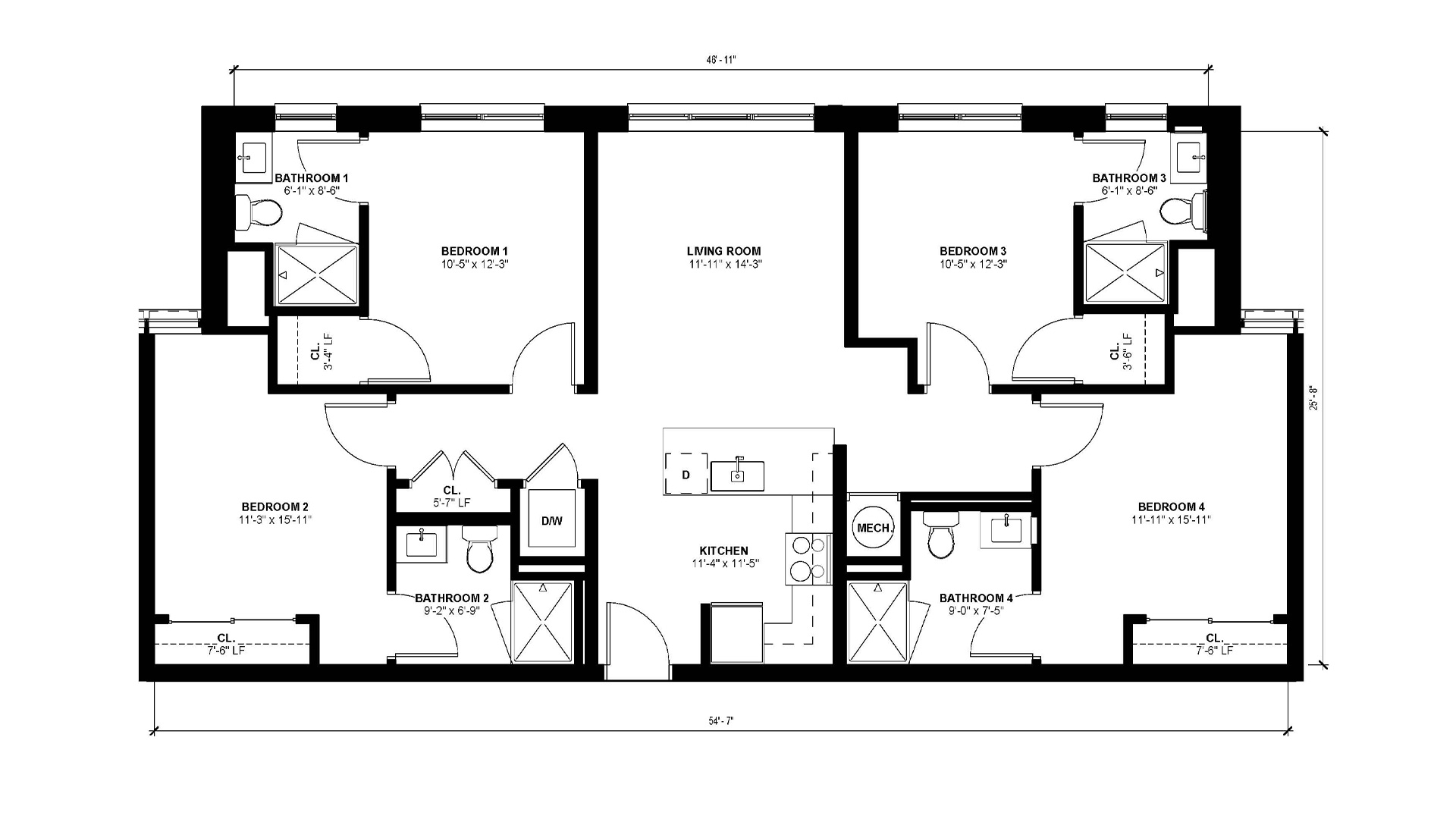 Floorplan layout of 4 Bedroom - D1