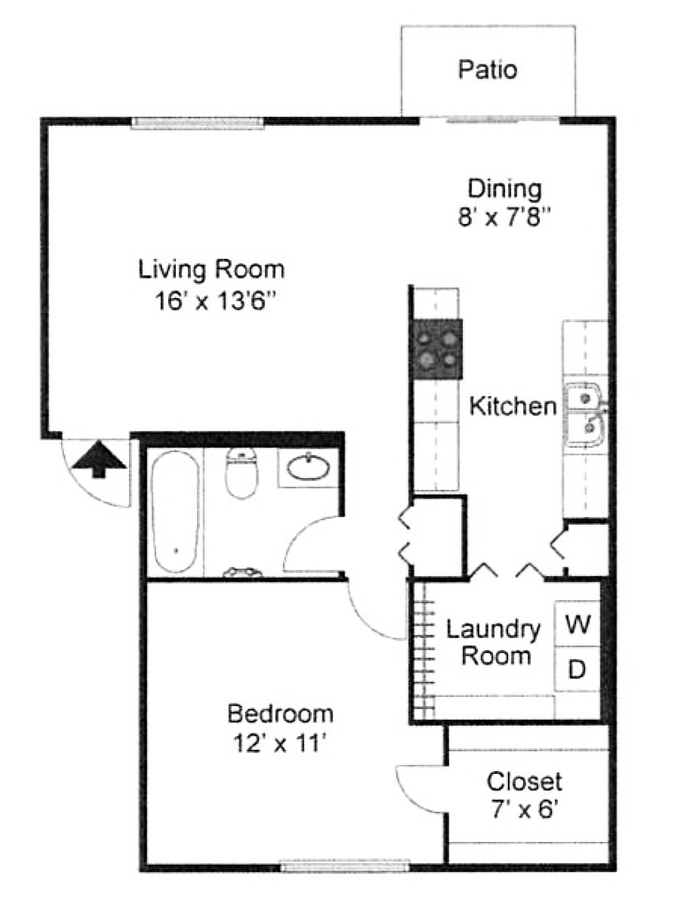 Blackbird Farms I - 1 Bedroom / 1 Bath Floor Plan Illustration