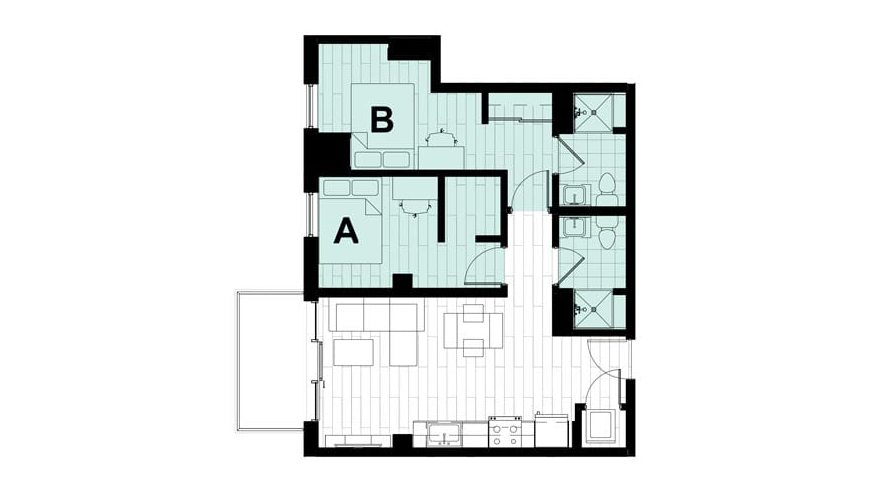 2 Bedroom 2 Bath - Floor Plan A Example