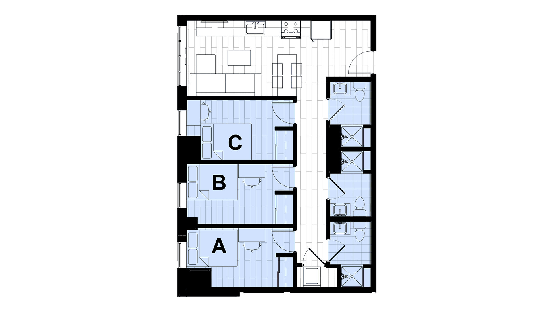 3 Bedroom 3 Bath - Floor Plan A Example