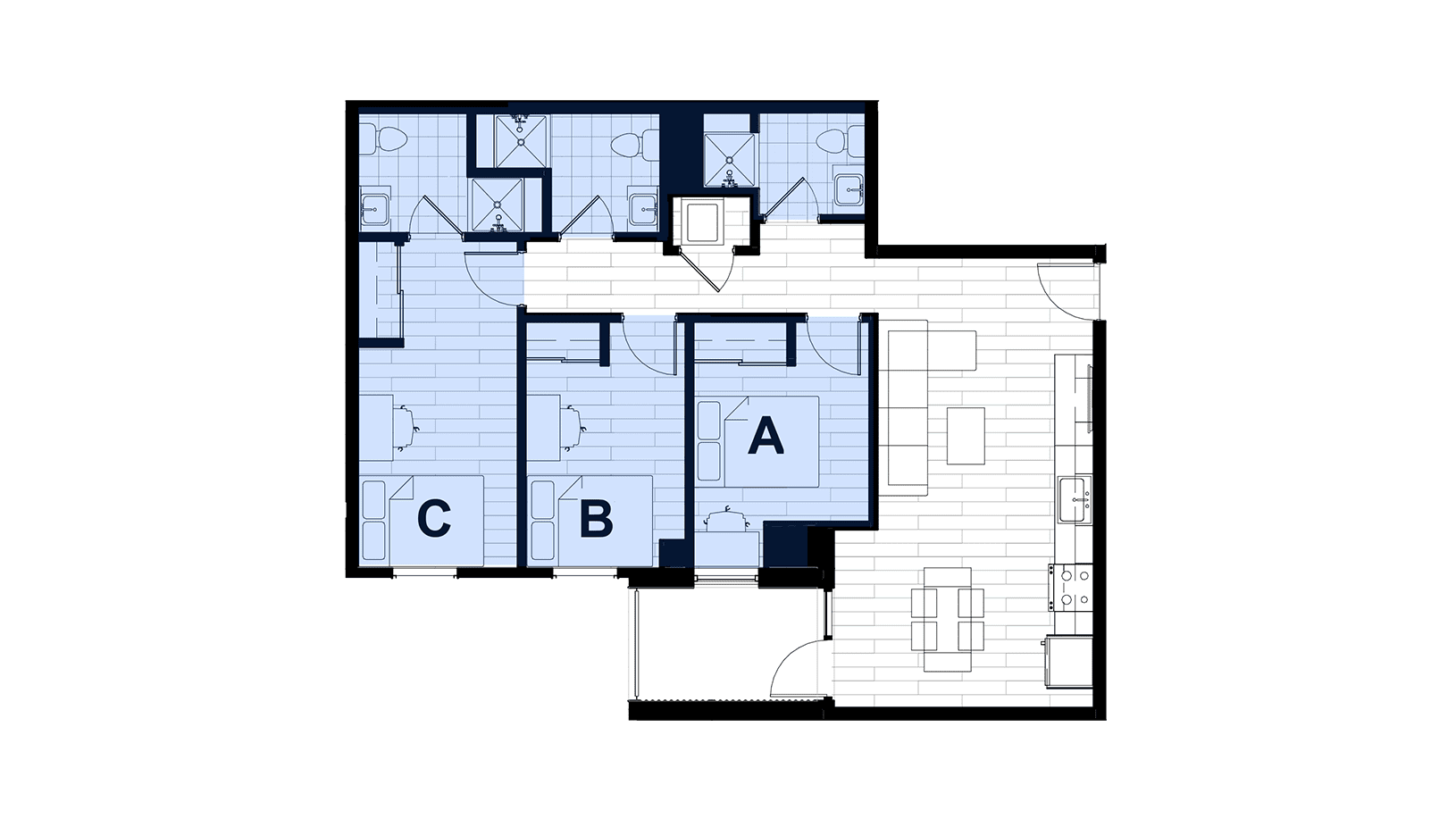 3 Bedroom 3 Bath - Floor Plan B Example