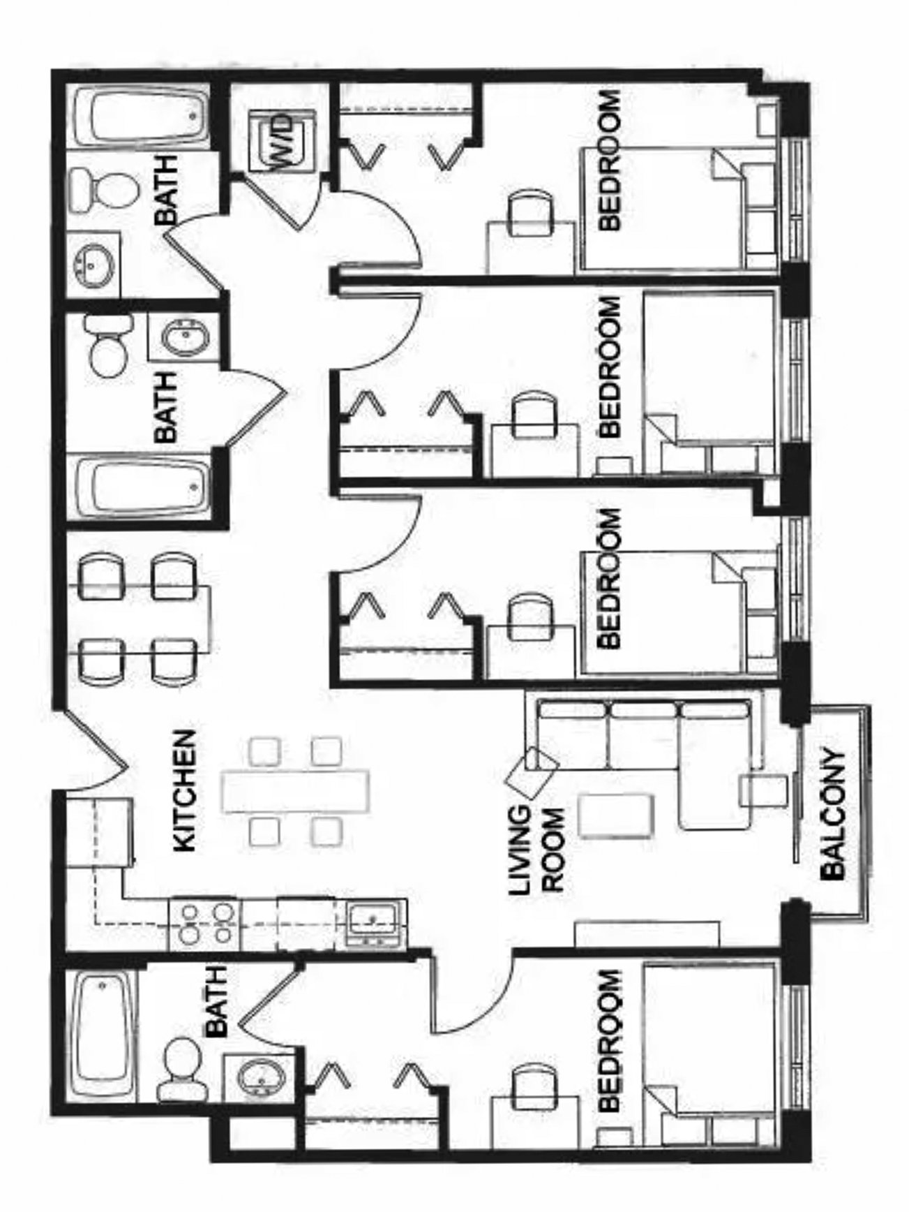 4 Bed 3 Bath Floorplan Layout Illustration