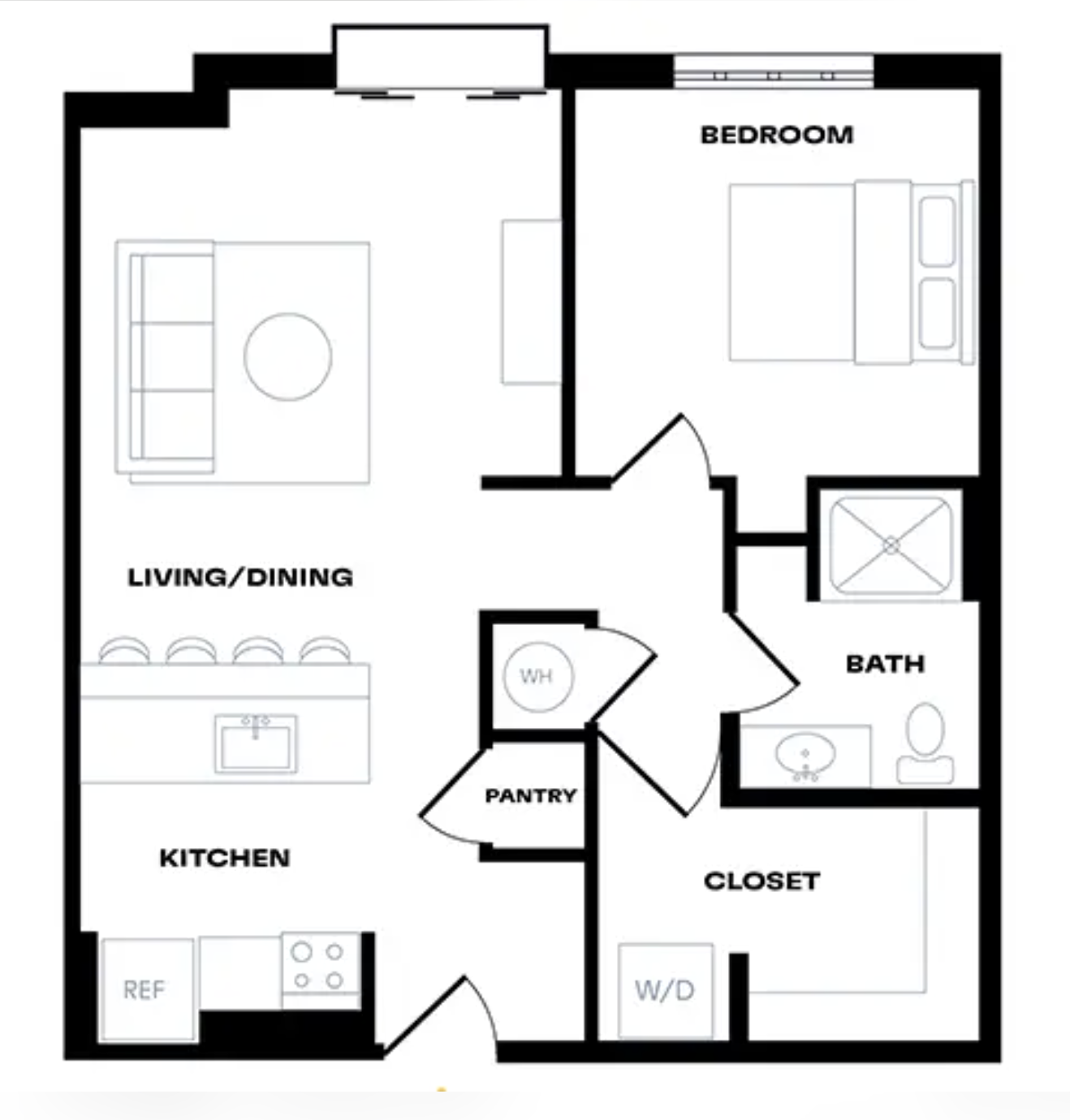 1 Bedroom  - 1 Bath Floor Plan - A1 Illustration