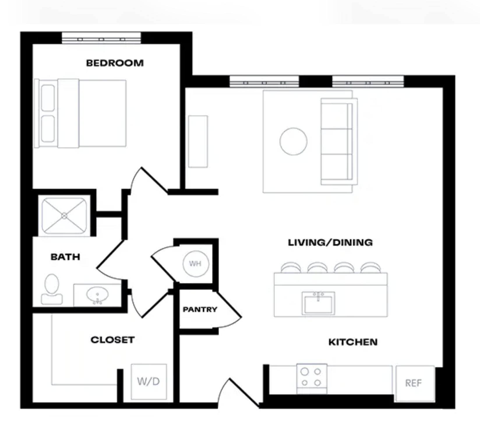 1 Bedroom  - 1 Bath Floor Plan - A4 Illustration