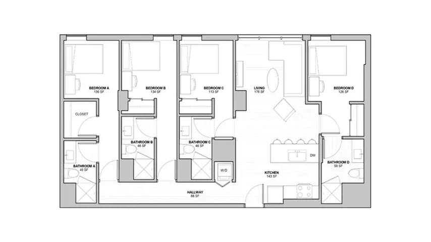 4 Bedroom Floor Plan E Example