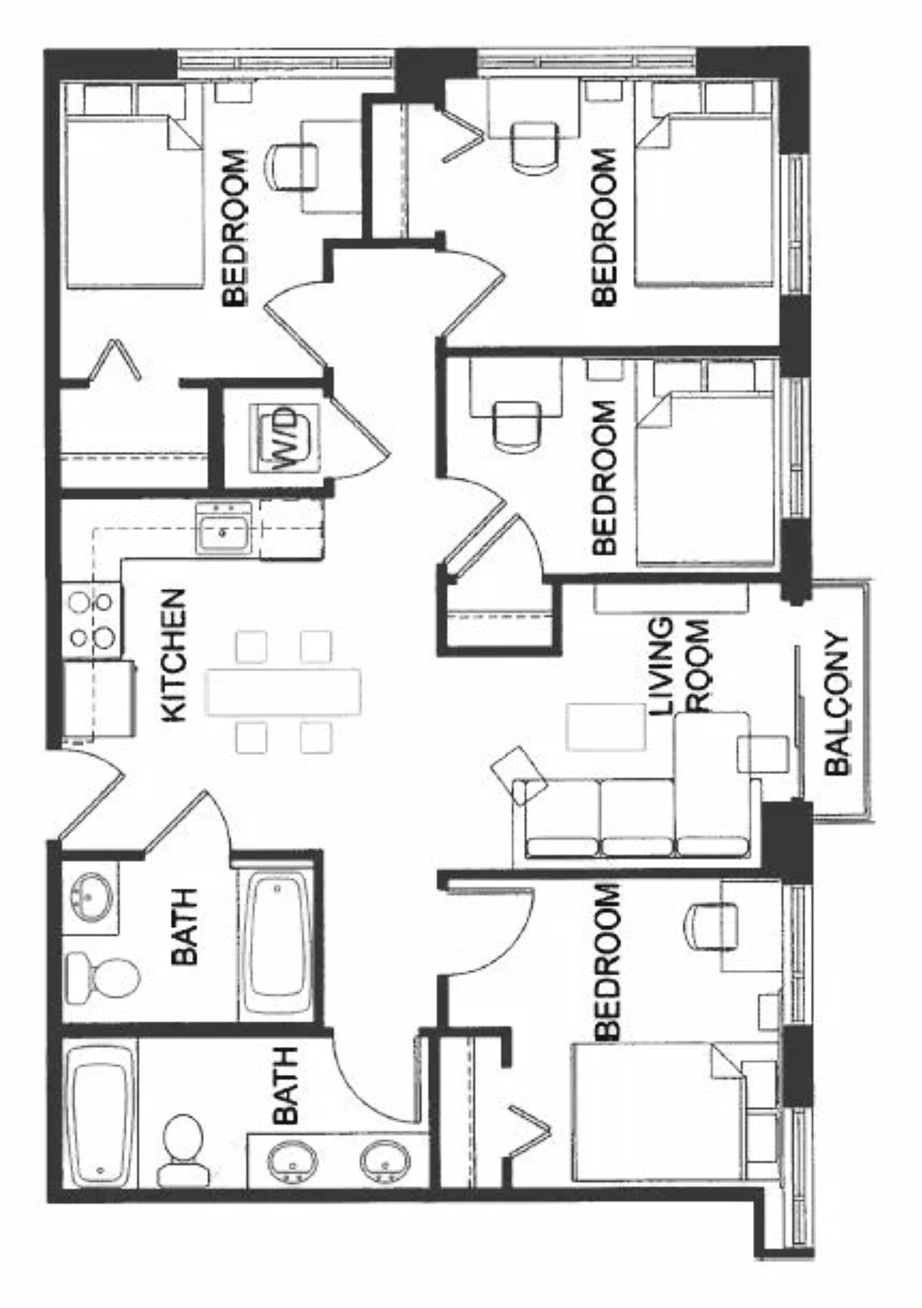 4 Bed 2 Bath Floorplan Layout Illustration