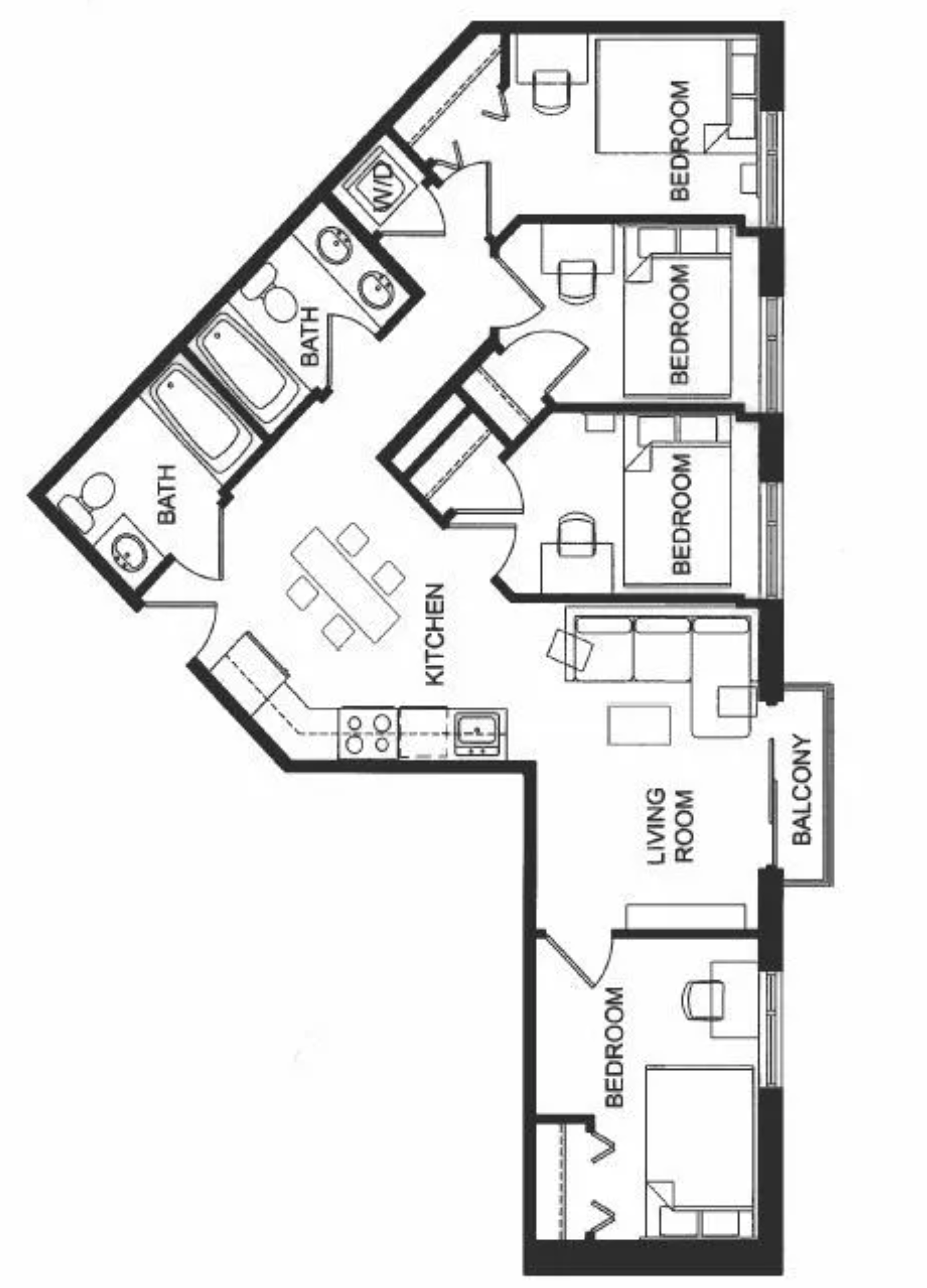 4 Bed 2 Bath Floorplan Layout Illustration