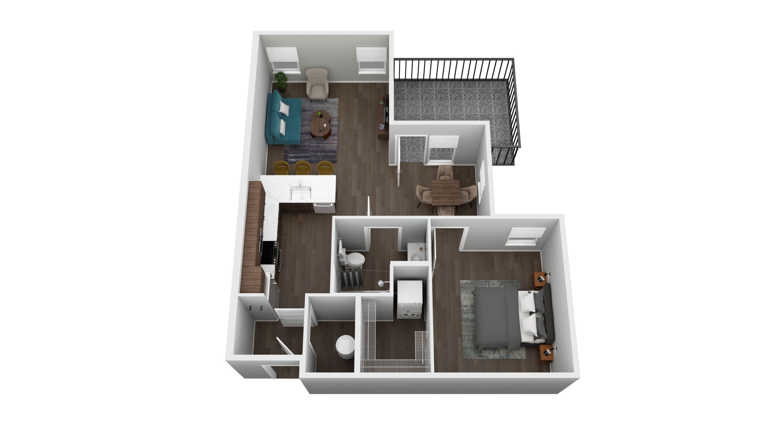 Wabash Lofts Floorplan Layout Illustration - 1 Bed 1 Bath